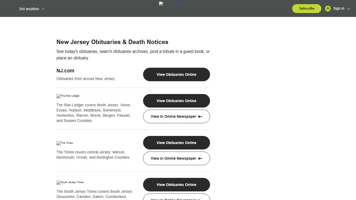 New Jersey Obituaries & Death Notices